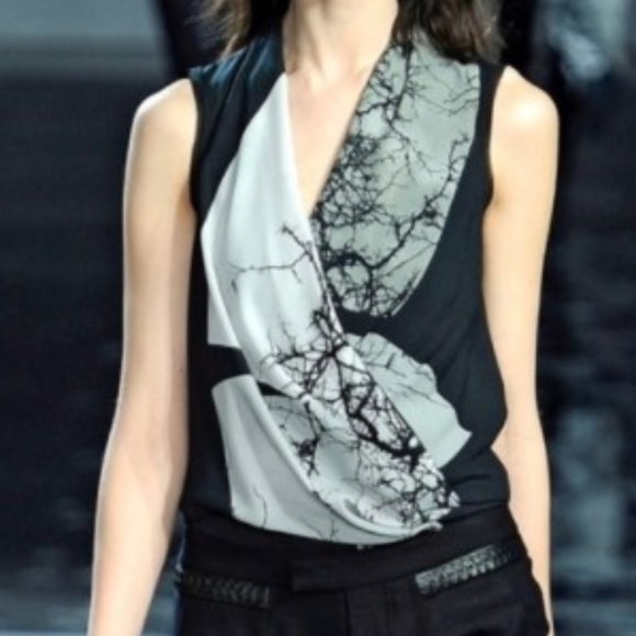 Helmut Lang Tops - HELMUT LANG "Tree Collage" Sleeveless Wrap Top M